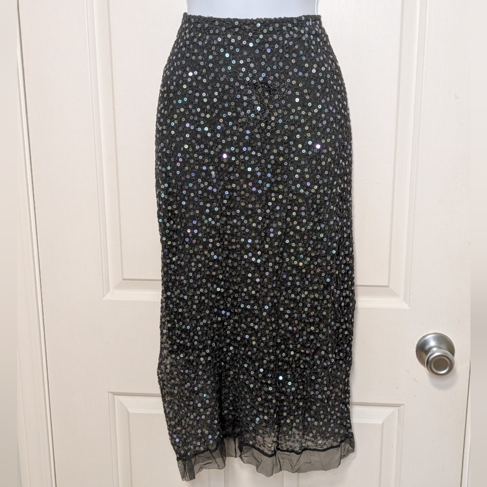 Maria Bianca Nero Grey Mesh Sequin Skirt With Ruching  Size S